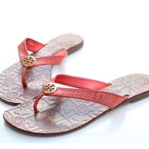 Tory Burch Orange Thong Thora Leather Sandal Size 10